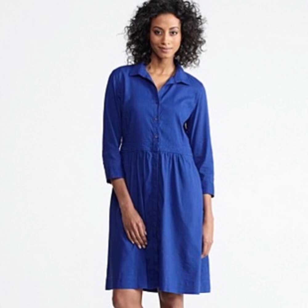Eileen Fisher Classic Collar Utility Shirt Dress Collared Modest Linen Blend